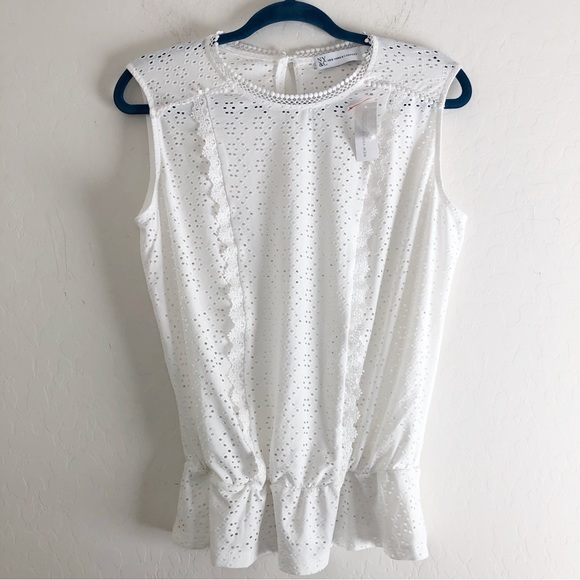 NY&C White Eyelet Peplum Blouse size Large - Picture 1 of 9